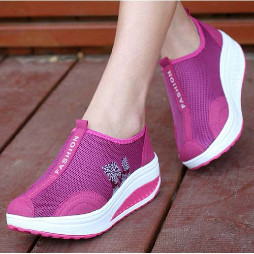 Rose red flower pattern slip on rocker bottom shoe sneaker 07
